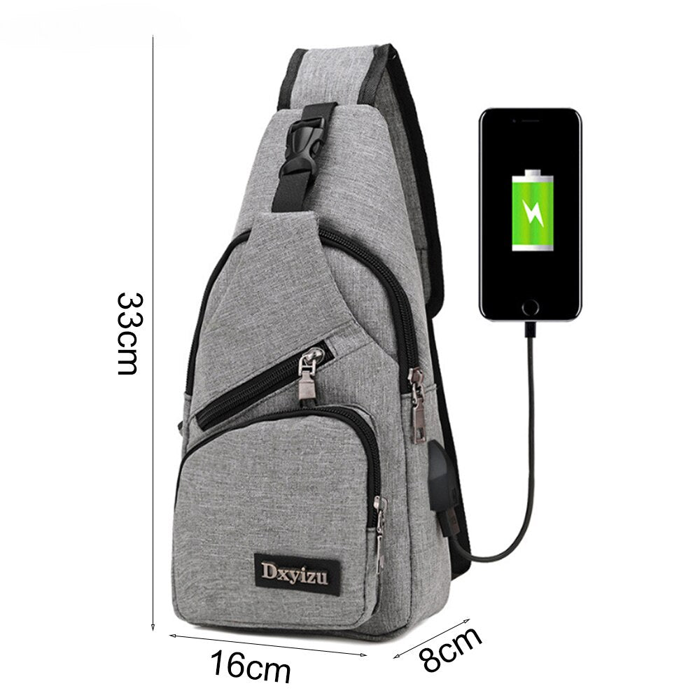 USB Charging Sling Bag For Men Casual Chest Bag Shoulder Crossbody Bag Male Anti Theft Multifunction Bags Man Sports Travel Pack