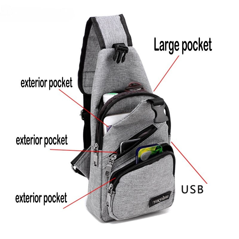 USB Charging Sling Bag For Men Casual Chest Bag Shoulder Crossbody Bag Male Anti Theft Multifunction Bags Man Sports Travel Pack