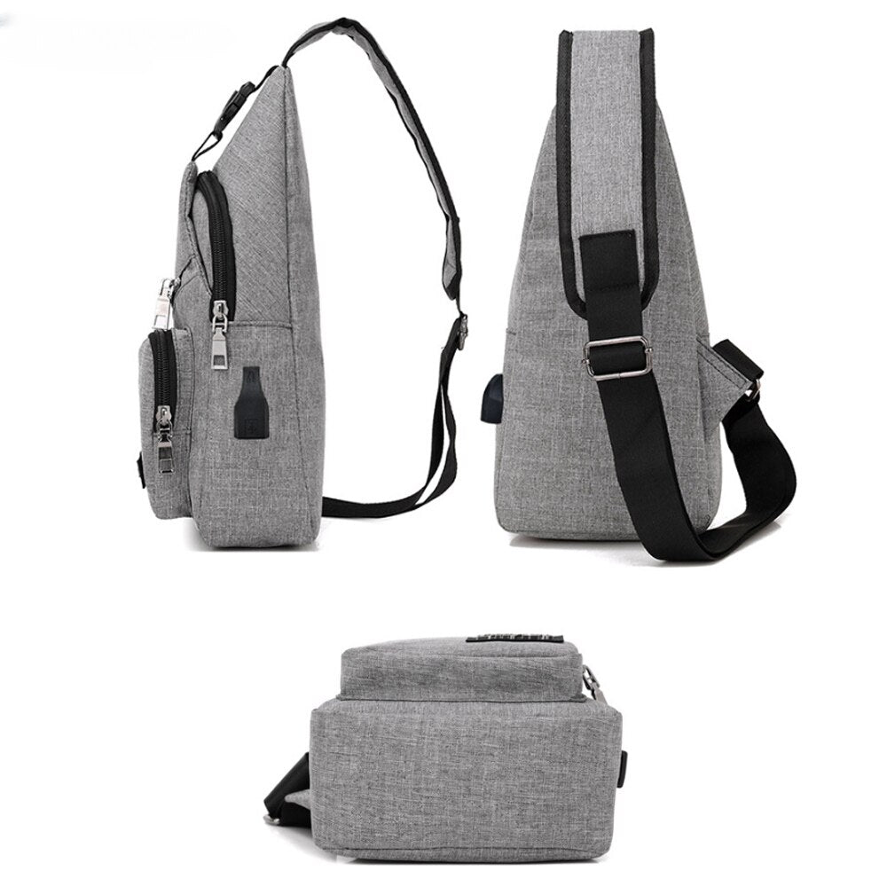 USB Charging Sling Bag For Men Casual Chest Bag Shoulder Crossbody Bag Male Anti Theft Multifunction Bags Man Sports Travel Pack