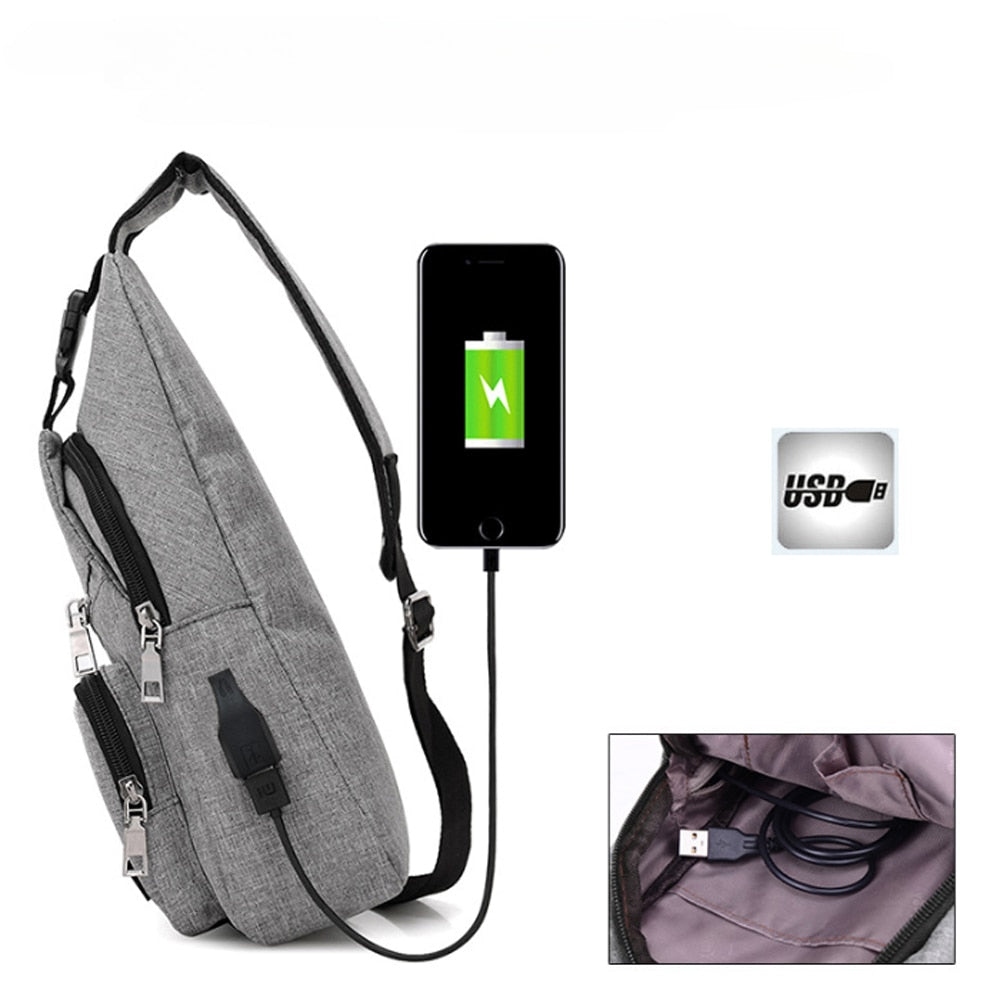 USB Charging Sling Bag For Men Casual Chest Bag Shoulder Crossbody Bag Male Anti Theft Multifunction Bags Man Sports Travel Pack
